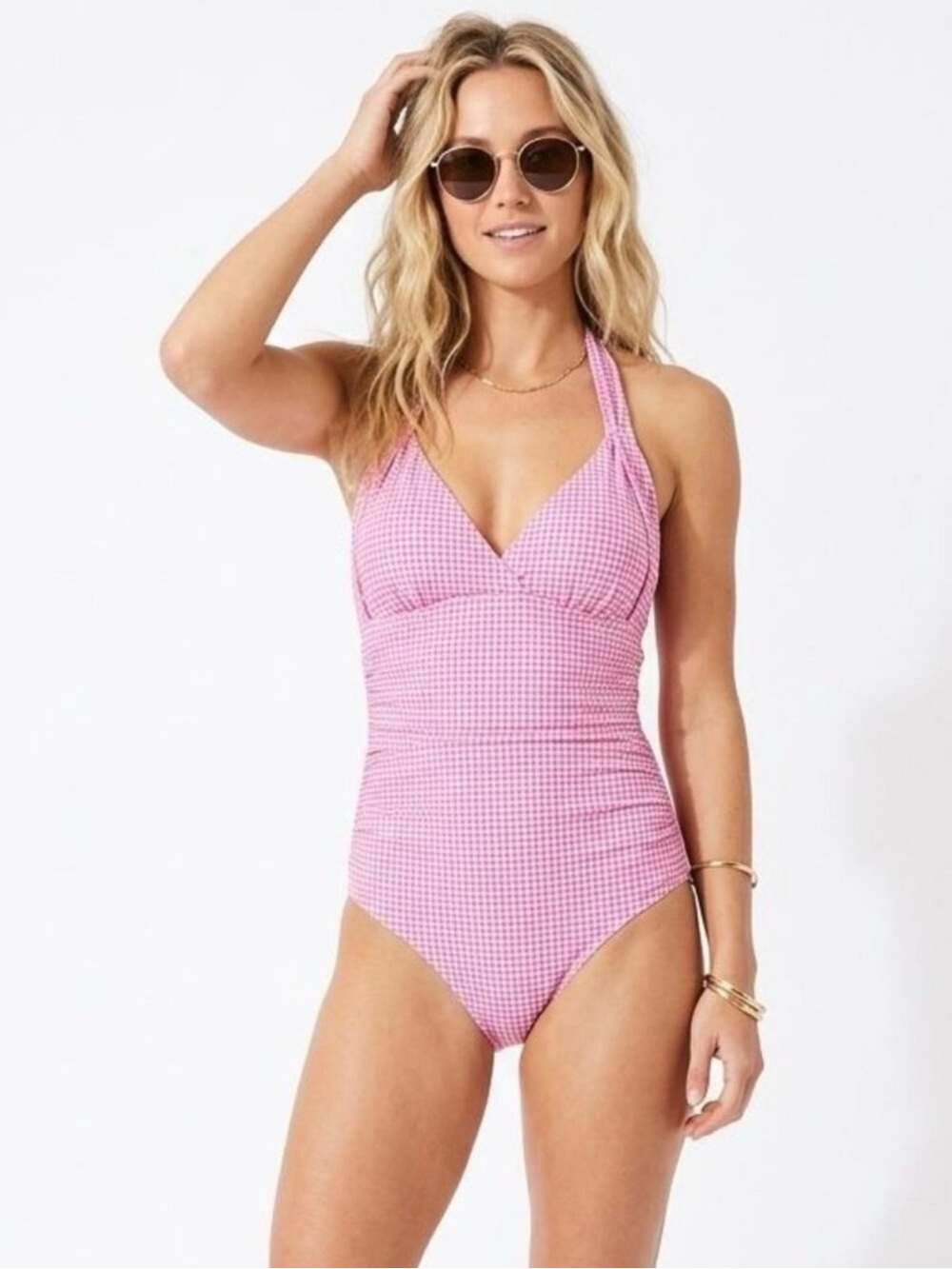 Draper James Pink Gingham One-Piece Swimsuit